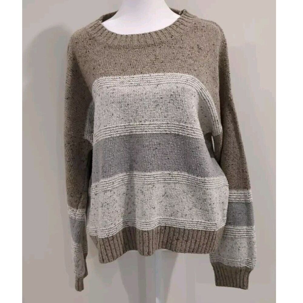 Mystree Womens M Striped Wool Blend Balloon Sleeve Sweater Boho University